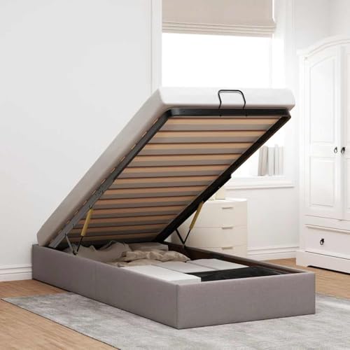 Fasba Ottoman-Bett ohne Matratze Taupe 90x190 cm Stoff, Polsterbett Doppelbett Stilvolles Funktionsbett mit hydraulischem Stauraum3310844