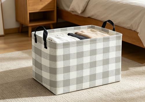 Image of Kids Basket Grid Storage Basket Gift Basket Rectangular Bedroom Decor for Books(Gery grid)