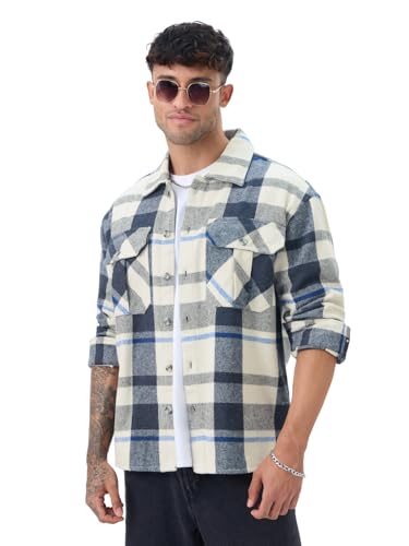 Image of The Souled Store Plaid: Men and Boys Full Sleeves Spread Collar Cotton Twill Warm Durable Heavy Winter Oversized Shackets