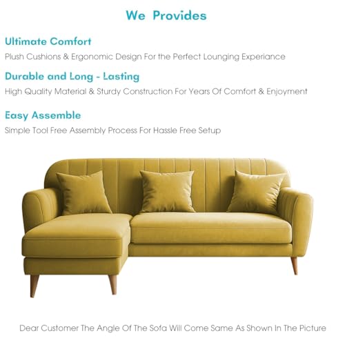Image of Atticus LHS 4 Seater L Shape Sofa Set for Living Room (Yellow Fabric) Premium Fabric Sofa Set
