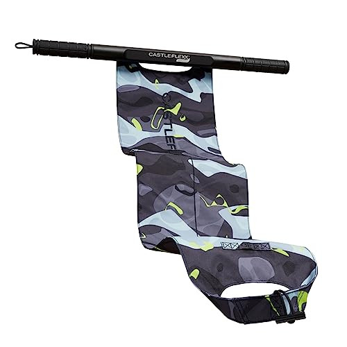 CastleFlexx Sport Mobility and Full Body Strengthening Device |Non-Elastic Stretch Strap with Super-Grip Tactical Silicone Handles for Exercise, Stretching, Therapy & Yoga |Height 5’9” Regular Camo