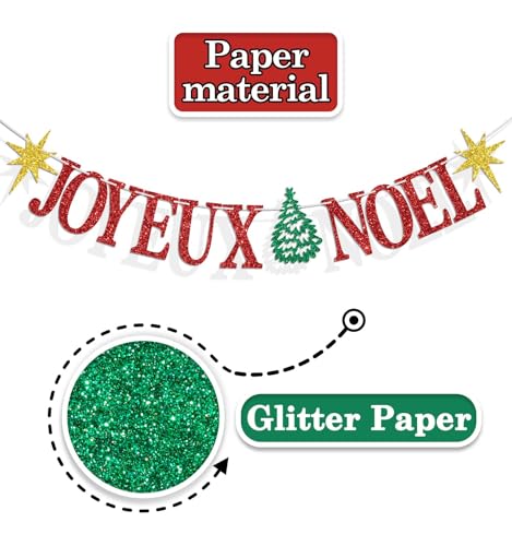 Joyeux Noel Banner, Christmas Party Decorations, Be Merry Decor, Merry Christmas Eve/Birthday Decoration Supplies, Winter Holiday New Year Decor Red Glitter – Image 6