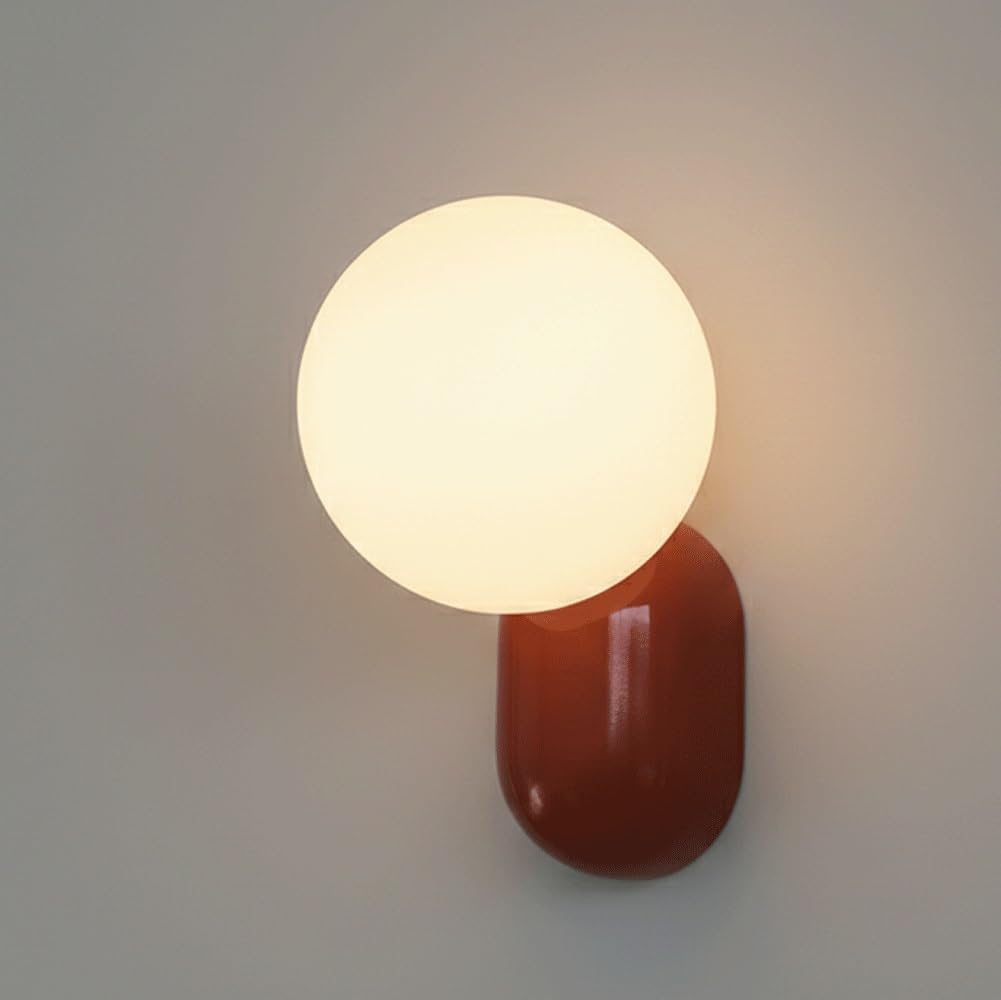 IvyLoutish Modern Minimalist Cream Style Resin Wall Sconce, Frosted Glass Globe G9 Hardwired Wall Light Fixture, Decorative Accent Lamp for Bedroom, Living Room, Bedside, Hallway(Red)