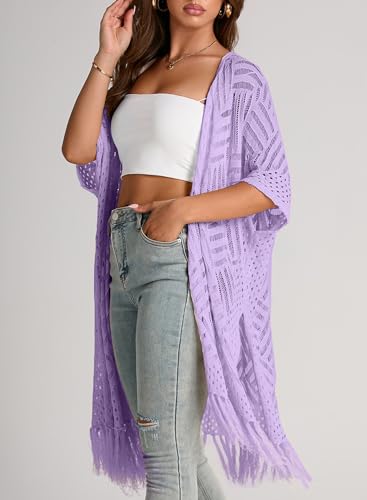 Image of Sidefeel Women's Open Front Knit Sheer Cardigans Summer Boho Lightweight Kimono Cover Ups
