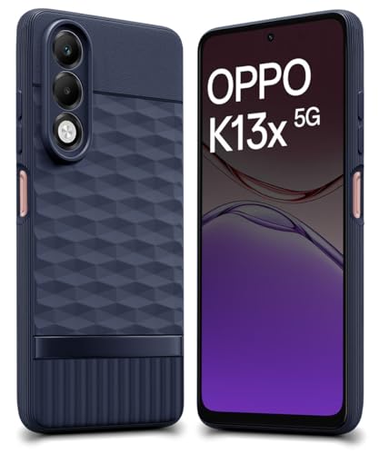 Image of WOW IMAGINE Back Cover for Oppo K13x 5G with Hexa Cube Design | Ultra Slim Soft Rubberised Case | Inner Velvet Fabric | Matte Silicone Flexible Mobile Case | Camera Protection - Blue