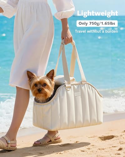 Pecute Dog Purse Carrier, Lightweight Dog Carriers for Small Dogs with Large Pockets, Dog Soft-Sided Carriers up to 6.6lbs, Pet Carrier for Puppy Cat Rabbit, Suitable for Travel, Subway, Cream - Image 5