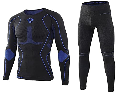 LINFKY Thermounterwäsche Set Herren, Funktionsunterwäsche Winter Skiunterwäsche Suit Atmungsaktiv Thermo Unterwäsche Thermowäsche Unterhemd + Unterhose (Blau,L) Cover