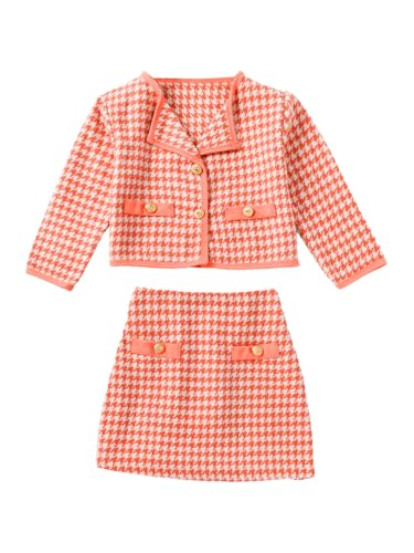 WDIRARA Girls 2-Piece Houndstooth Tweed Jacket & Skirt Set