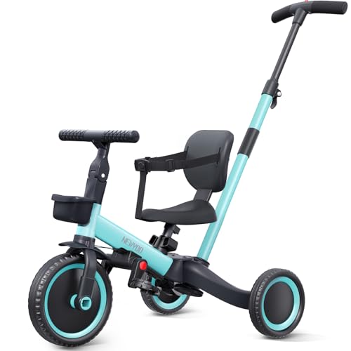 newyoo TR007 Triciclo Evolutivo 5 en 1 para Bebé 1 3 Años con Barra de Seguridad y Empuje, Regalo Infantil con Pedales y Modo Bicicleta, Azul