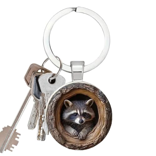Nexusectar Llavero de mapache, llavero con agujero de árbol de mapache para mujer, bonito llavero de animales pequeños para mochila escolar, bolso de viaje, decoración de cartera para el hogar