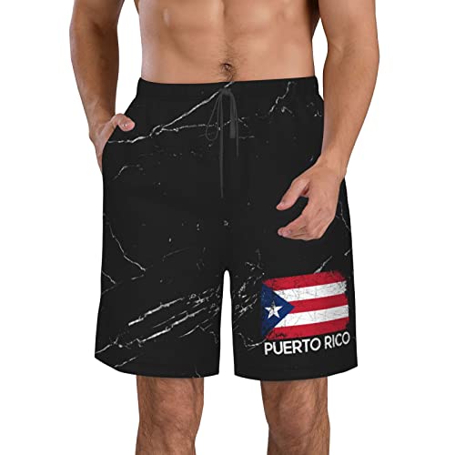 Puerto Rican Flag Vintage Puerto Rico Gift Mens Swim Trunks Quick Dry Swim Shorts Beach Shorts with Pockets Swimsuit