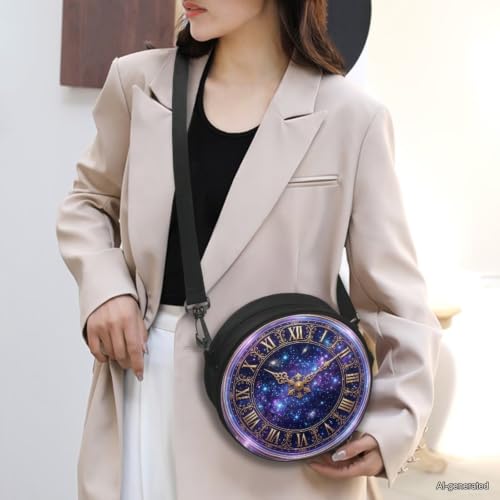 Image of Women Novelty Round Clock Shape Zippered Clock Purses for Women Tote Handbag Shoulder Bag, Gift for Mom Girlfriend