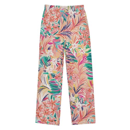 visesunny Boys Pants Tropical Artwork Pattern Soft Long Bottoms Jogger Pants Elastic Waist Trousers with Pockets XL