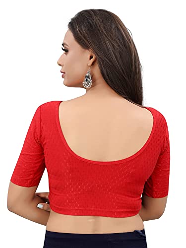 Image of Bhochi Round Neck Cotton Spendex|Stretchable Blouse for Women|Readymade Blouse for Women|Blouses|Stretchable Blouse Readymade| Above Elbow Sleeve