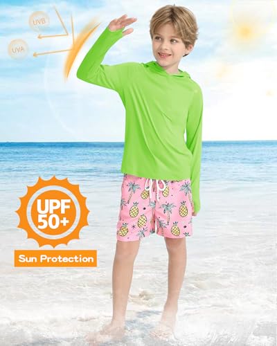 Hotfiary Boys Hoodie Rash Guard Swim Shirt Long Sleeve Hooded Rashguard UPF 50+ Youth Kids Sun Protection Shirt Water Beach2