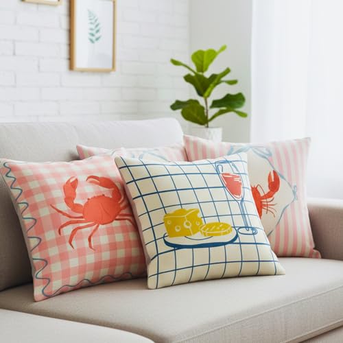 Image of Sleepy Threads Cushion Covers Set of 5 | 16 Inch X 16 Inch | Summer Seafood Print Cotton Blend Throw Pillow Cover | Multicolor Quirky Prints | Zipper Closure | Sofa Cushion Cover | Bedroom Home Decor