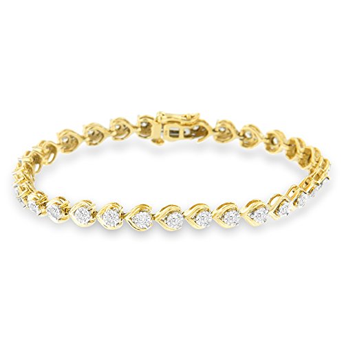 Original Classics Yellow Plated Sterling Silver Heart Link Diamond Bracelet (1 cttw, H-I Color, I2-I3 Clarity)
