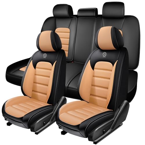 Image of 5 Seat Covers for Hyundai Santa Fe XL 2001-2024,Premium Nappa Leather Car Seat Covers Car Seat Cushions,Waterproof Soft Seat Covers for Cars,Interior Accessories with Airbag(Standard-Black&Orange)