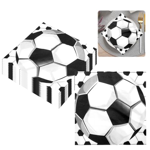 20 Serviettes Football 33x33 cm, Serviettes Jetables Décoration de Table, Napkins Papierserviette Serviettes Cocktail pour Journée de Match & Anniversaire,...