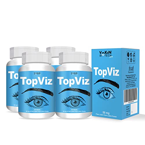 Image of Vokin Biotech TopViz Eye Care Supplement to Improve Vision, Blue Light & Digital Guard (Lutein, Zeaxanthin) - 60 Vegetarian Tablets (Pack of 4)