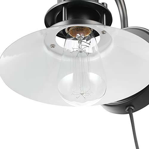 Image of Globe Electric Wren 1-Light Plug-in or Hardwire Wall Sconce, Matte Black, 6ft Black Braided Fabric Designer Cord, in-Line On /Off Rocker Switch, Bulb Not Included
