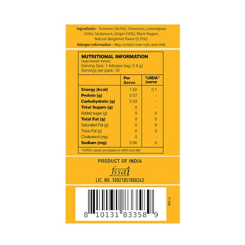 Image of VAHDAM, Turmeric Citrus Ginger Infusion - 36 Bags | Caffeine-Free | Supports Daily Throat Care | Individually Wrapped for Freshness | Turmeric, Cinnamon, Lemongrass, Cardamom, Ginger & Black Pepper