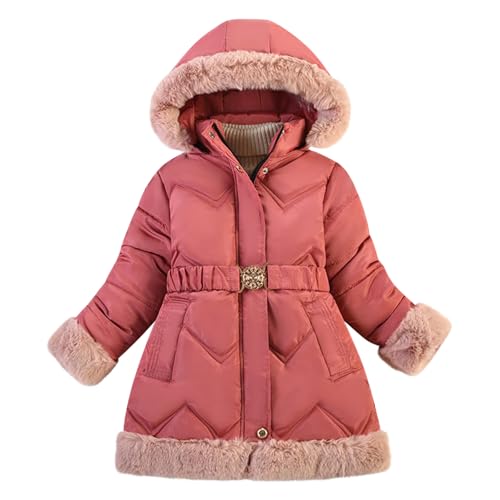 Girls Puffer Jackets Warm Fleece Shackets Heavyweight Snow Puffer Jacket Warm Hooded Coat with Waist Belt and Pockets