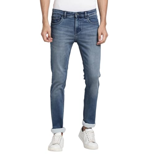 Jeans stretch pour homme fini les pantalons rigides coupe slim bleu clair