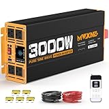 MWXNE 3000W Pure Sine Wave Inverter 24V DC to 110V 120V AC Converter for RV Truck Home Off-Grid Solar Power Inverter with Type-C PD30W/USB Port QC3.0 Quick Charging, 4 AC Outlets, Remote Control