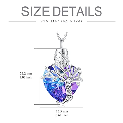 Toupop Purple Tree Of Life Urn Necklace For Ashes 925 Sterling Silver Amethyst Heart Cremation Necklace W/Funnel Filler Jewelry Gifts For Women #TOP4