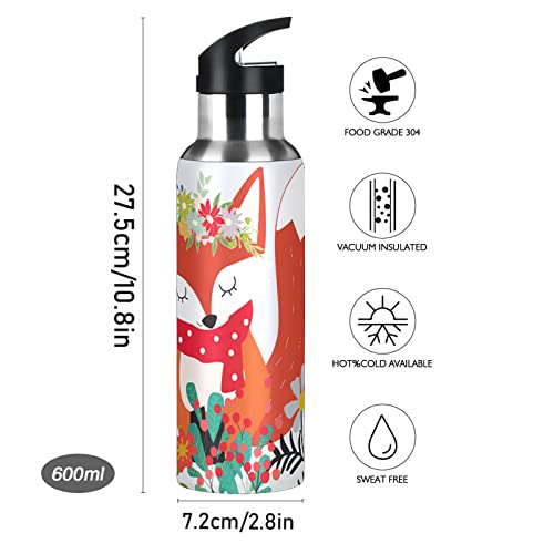 Fox Water Bottle Girls Kids Insulated Thermos Stainless Steel Hot Cold Water Flask Jug With Straw Lid For Sports Gym Running 20 Oz #TOP3