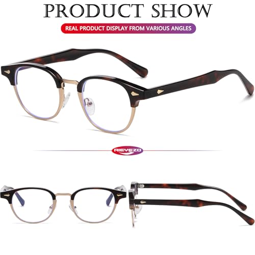 Image of AIEYEZO Retro Blue Light Glasses for Men Women 90s Classic Semi-Rimless Eyeglasses Fashion Cumputer Gaming Glasses