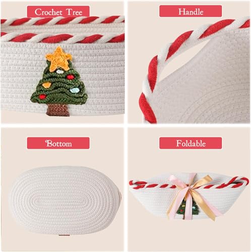 Image of Mothers Day Gift Basket Empty with 2 Greeting Cards | Ribbon | Cellophane, Empty Cotton Rope Storage Basket With Concealed Handle For Baby Shower, Easter, Halloween, Birthday, 14*10*5 inches Crochet Tree Red