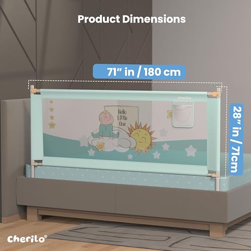 Image of Cherilo Bed Railing for Baby Safety - Foldable & Height Adjustable Railing for Toddler's Safety, 180cm x 73cm Protector for Baby, Collapsible Bed Protector Side Walls - Sea Green