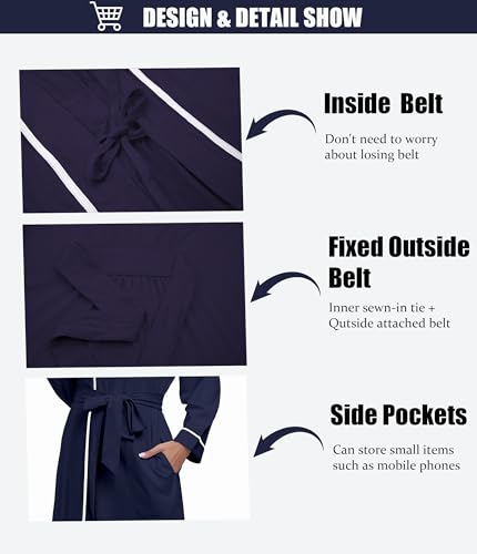 ANLIQI 100% Cotton Robe for Women Long Sleeve Knit Kimono Soft Lightweight Bathrobe Full-Length Housecoat with Pockets4