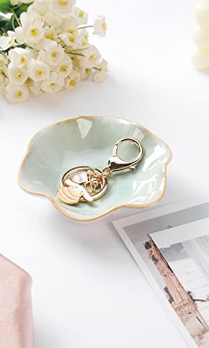 Image of JAMEND CLXP Lotus Leaf Shape Decorative Ring Tray, Small Key Bowl, Ceramic Trinket Tray Jewelry Dish Organizing Necklace Earrings, Home Decoration for Mom Best Friend Sister, Light Green.