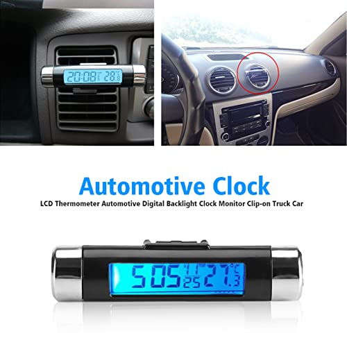 Miniatura 3 de Sheens Termómetro y reloj 3 en 1 para automóvil, con clip de salida de aire para automóvil, pantalla digital LCD (no incluye la batería) (fondo azul)