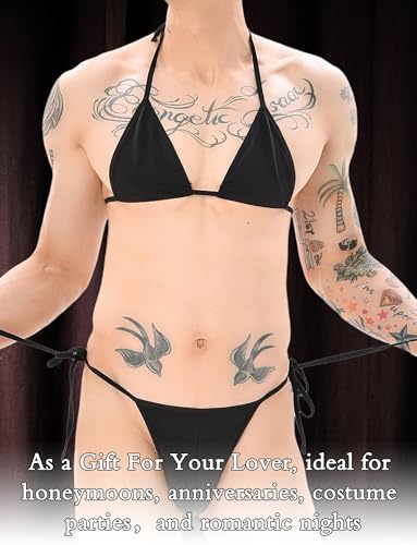 Panegy Men's Bikini Crossdressing Lingerie Set Tie up Halter Neck Bra Underwear Set 2 Piece4