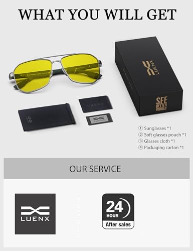 Image of LUENX Aviator Sunglasses for Men Square Polarized Polygon Lens - UV 400 Protection with Accessories Driving Outdoor