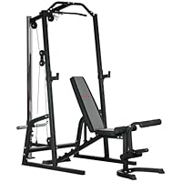SPORTNOW Smith Machine & Cable Pulley System with Adjustable Weight Bench, Multifunction Home Gym Power Rack with Lat Pull Down System, Barbell Rack for Full Body Training, Black