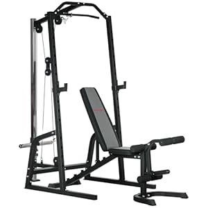 SPORTNOW Smith Machine & Cable Pulley System with Adjustable Weight Bench, Multifunction Home Gym Power Rack with Lat Pull Down System, Barbell Rack for Full Body Training, Black