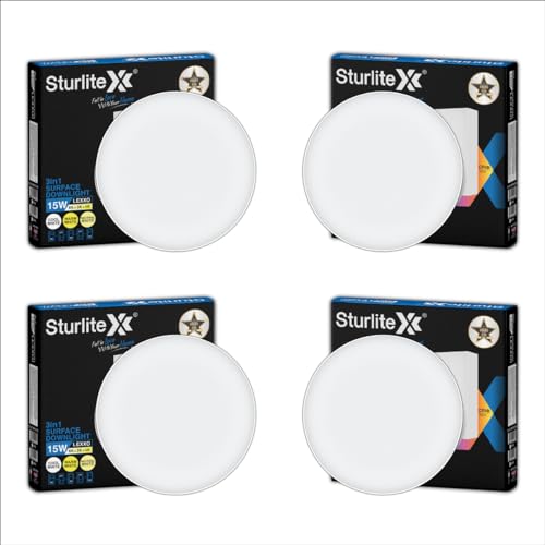Image of Sturlite Lexxo 15W (3in1) Round LED Surface Light| Warm, Neutral & Cool White Color Temperature | 1200 Lumens with CRI Tech for Accurate Color Representation - (Pack of 4) LED Bulb