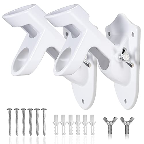 Bonwin Flag Pole Holder Brackets, 1" Flag Pole Mounting Bracket With Hardwares For House Wall Mount, 1" Inner Diameter, Two Positions & Aluminium Alloy, Rust Free Coated (White - 2 Pack) #TOP19
