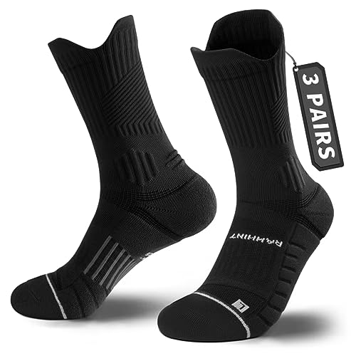 Rahhint Coolmax Compresión Calcetines Running Hombre, Deporte Anti-Ampollas, Amortiguación Respirable, Soporte del Arco (Tallas 35-51, 3 Pares)​