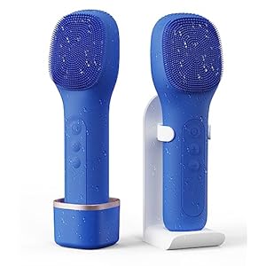 Electric Facial Cleansing Brush – CareYou Face Scrubber for Women Men, Silicone Face Cleansing Brush for Deep Cleansing Exfoliating with Wall Mount Holder, 40 Days Last, IPX7 Waterproof – Deep Blue