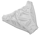 Shiny Satin Low Rise Bikini Brief Panties White with White lace 6 Sizes Made in France (XXL fits Hips 42”-44”)