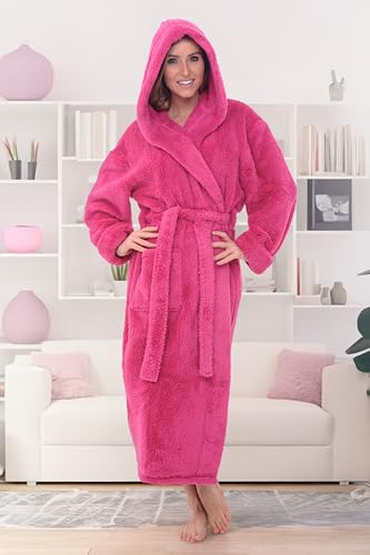 Image of Alexander Del Rossa Womens Fluffy, Fuzzy Robe for Women,Women's Long Hooded Robes, Plus Size