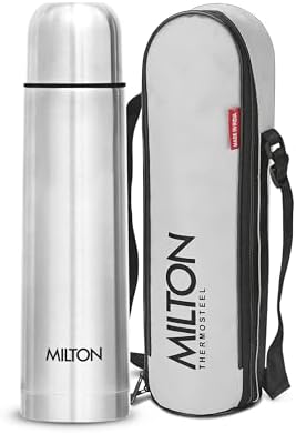 Milton Flip Lid 500 Thermosteel Water Bottle 500 ml, 24 Hr Hot and Cold I Leak Proof Lid with Jacket, ISI Certified I Vacuum Insulated I for Office, Gym, School I Silver