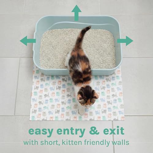Kitty City Kitten Low Sides Litter Box & Mat Starter Set - Open Top Small Litter Pan Tray, Easy Clean Non-Stick, Odor Resistant, Indoor Kitten Toilet for New Pet, Scoop & Toys - Blue, 15”x10.5”x3.5” by Kitty City - Used condition - Image 3
