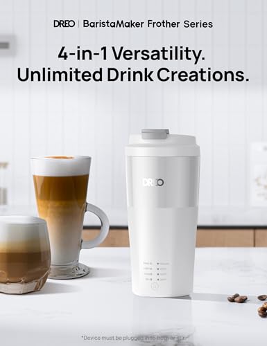 Image of DREO Milk Frother, 4-in-1 Electric Frother for Coffee, Hot and Cold Foam Maker for Cappuccino, Flat-white, Latte with Plant-based and Dairy Milk, Multi-stage, Easy to Clean, Temperature Control, White